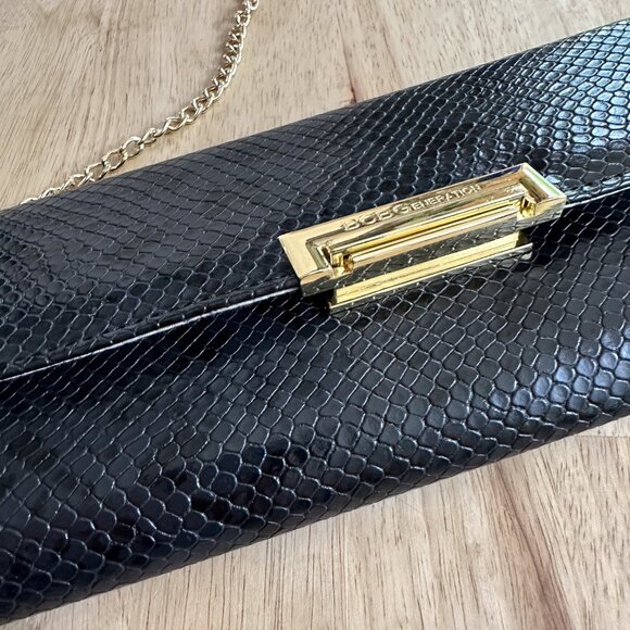 NWT BCBGeneration Black Carlie Clutch Purse Small Formal Snake Print Gold Chain - Picture 10 of 10